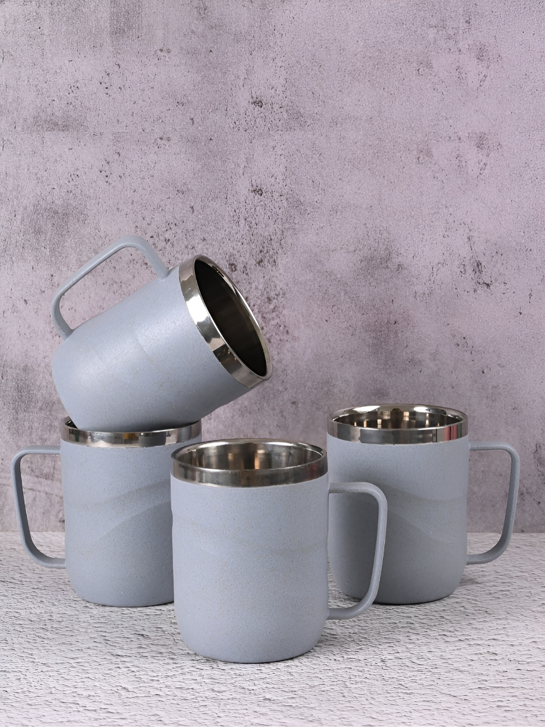 eha The Chai Lovers Edit Blue Textured Biocomposite Handmade 4 Piece Mugs-400ml