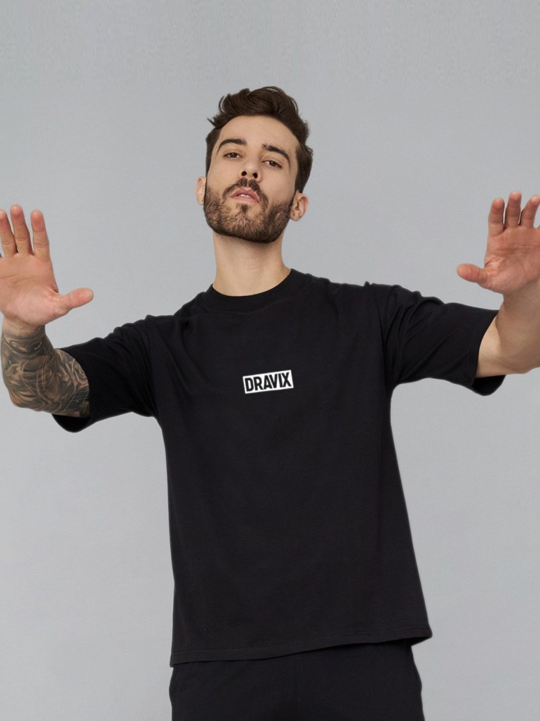 Dravix Men Typography Printed Round Neck Cotton Oversized T-shirt