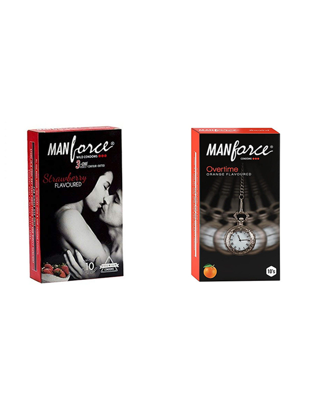 Manforce 2Pcs 3 In 1 Wild Strawberry Flavor & Overtime Orange Condoms - 10 Pcs Each