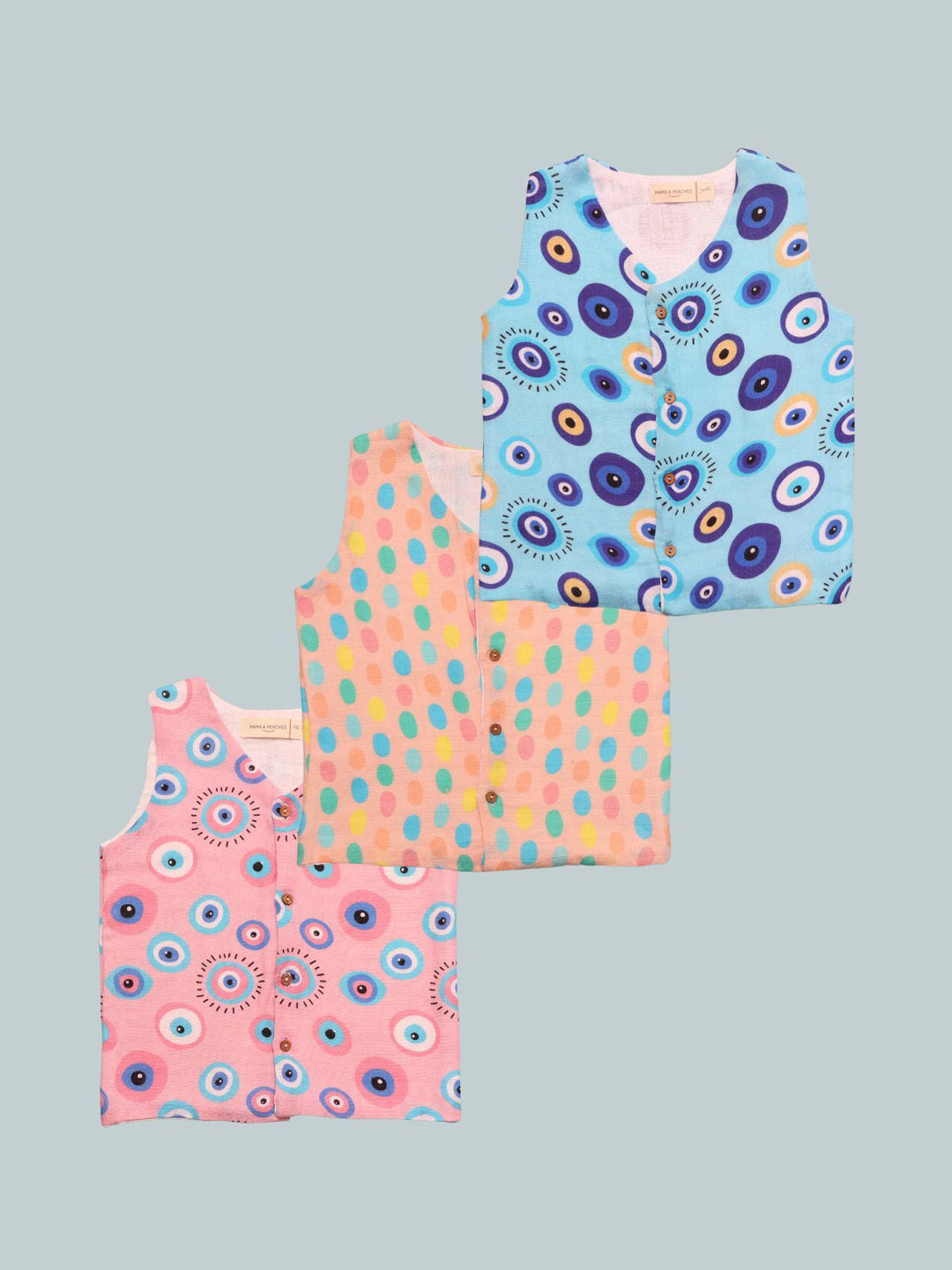 MAMA AND PEACHES Infants Pack Of 3 Printed Pure Cotton Jhablas