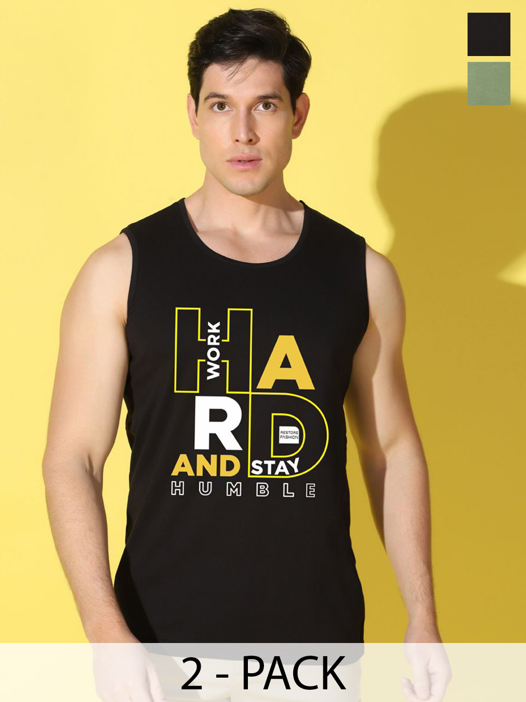 WOOSTRO Men Pack Of 2 Printed Antimicrobial Properties Ultra-Soft Combed Cotton Gym Vests