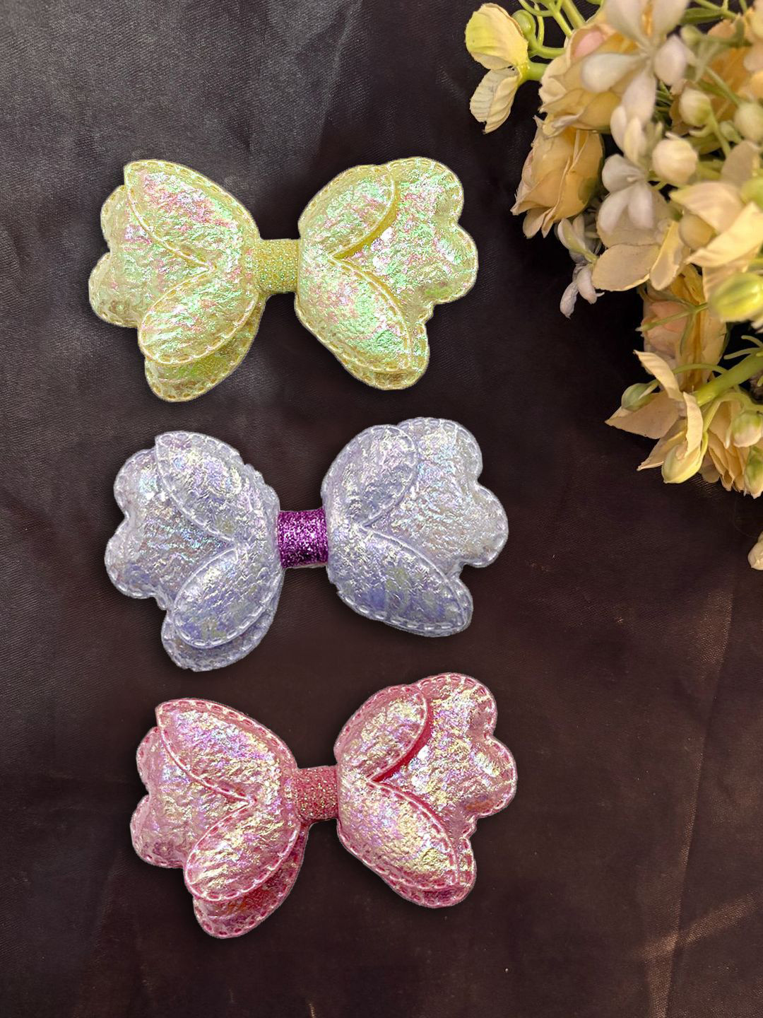 LYKAA Set of 3 Assorted Big Sequence Butterfly Hair Bows & Baby