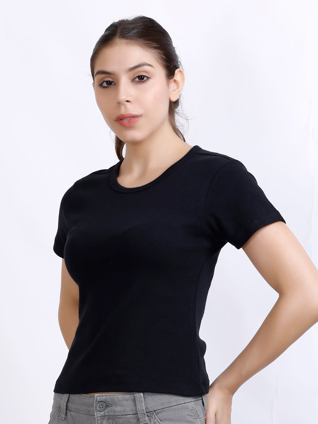 MX Miazi Women Black Ribbed Top