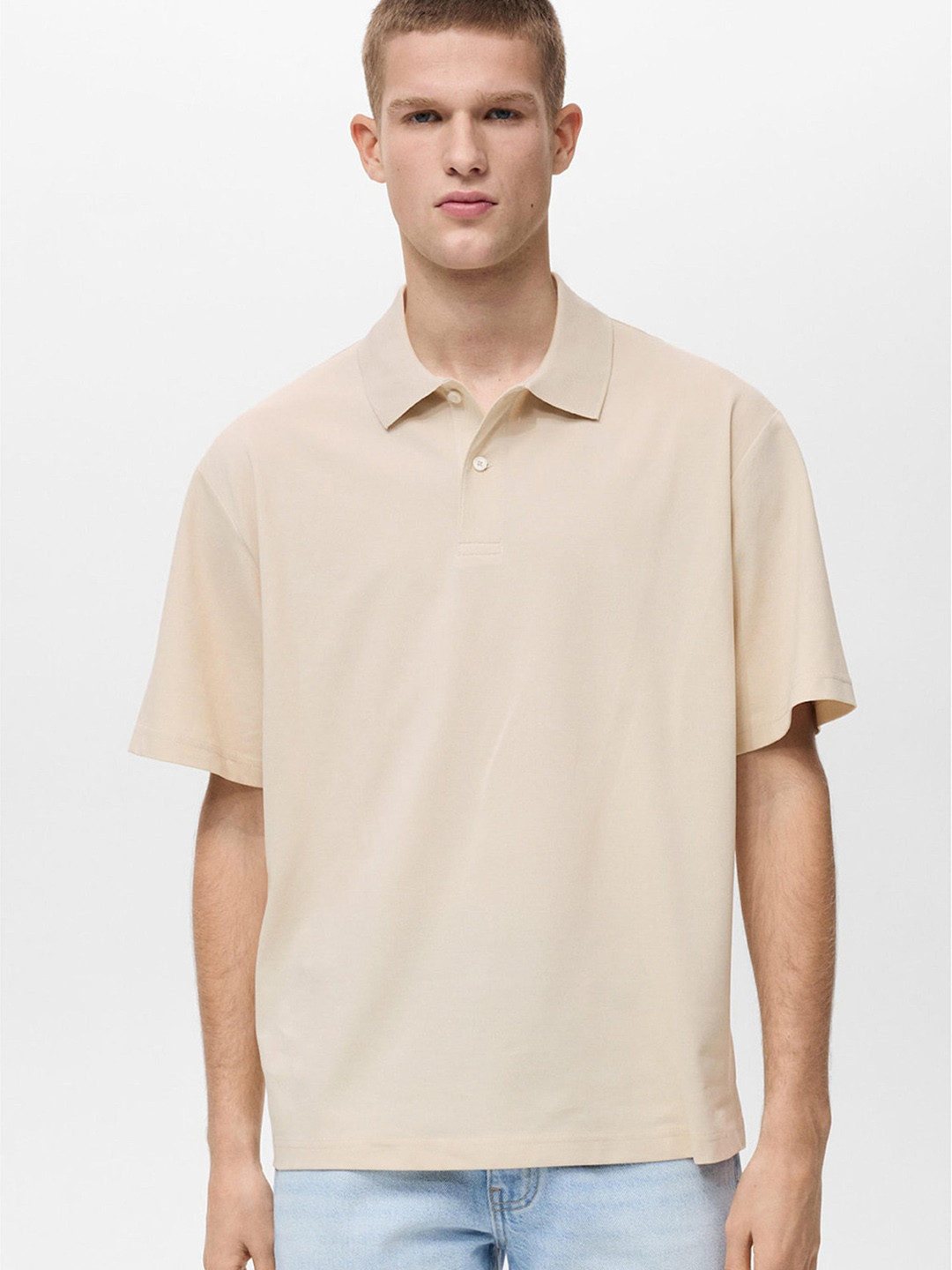 MANGO MAN Polo Collar Drop-Shoulder Sleeves Relaxed T-shirt