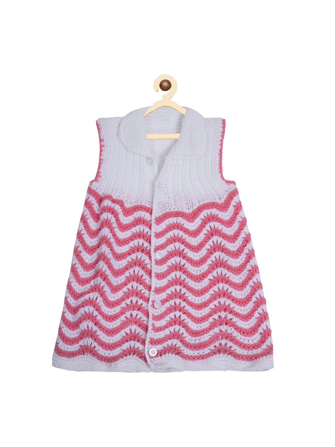 LITTLE CROCHE CREATIONS Girls Striped Printed Peter Pan Collar Front-Open Sweaters
