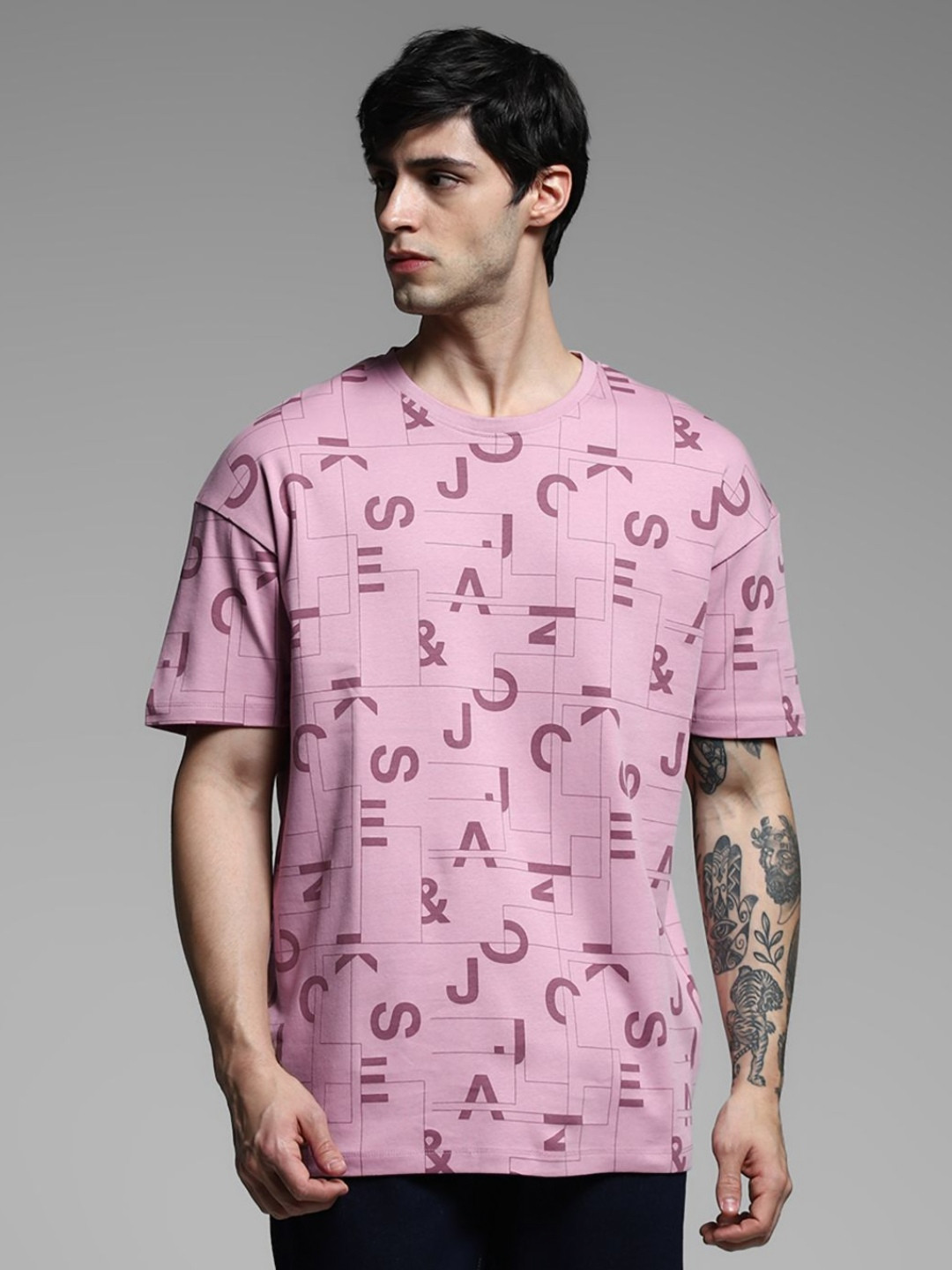Jack & Jones Men Typography Printed Round Neck Oversized T-shirt