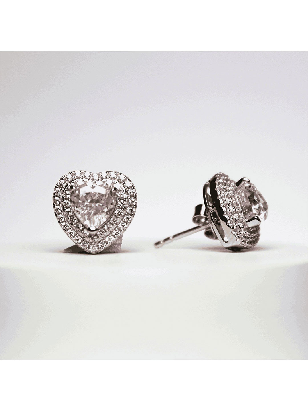 Silvery by Kiaya 925 Sterling Silver Cubic Zirconia Studded Heart Shaped Studs