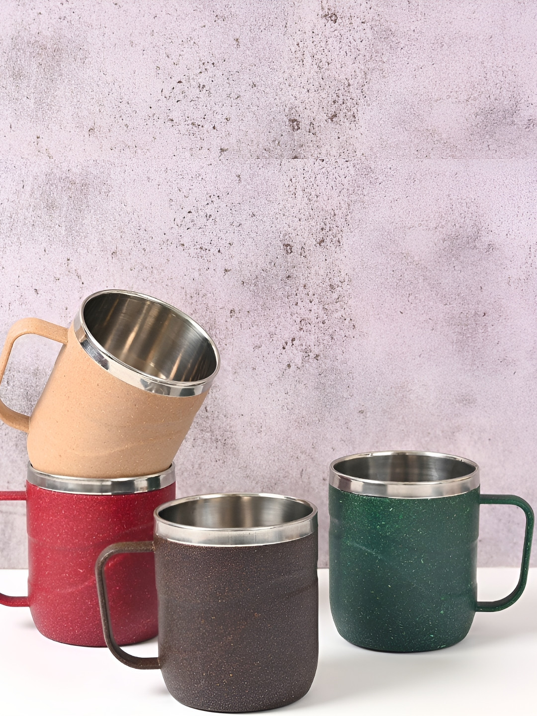 eha Green Textured Biocomposite Microwave Safe 4 Piece Mugs-250ml