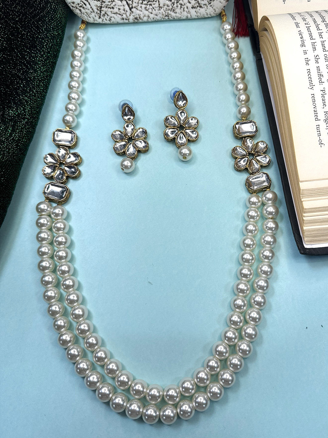 Dhivara Kundan Studded & Breaded Jewellery Set