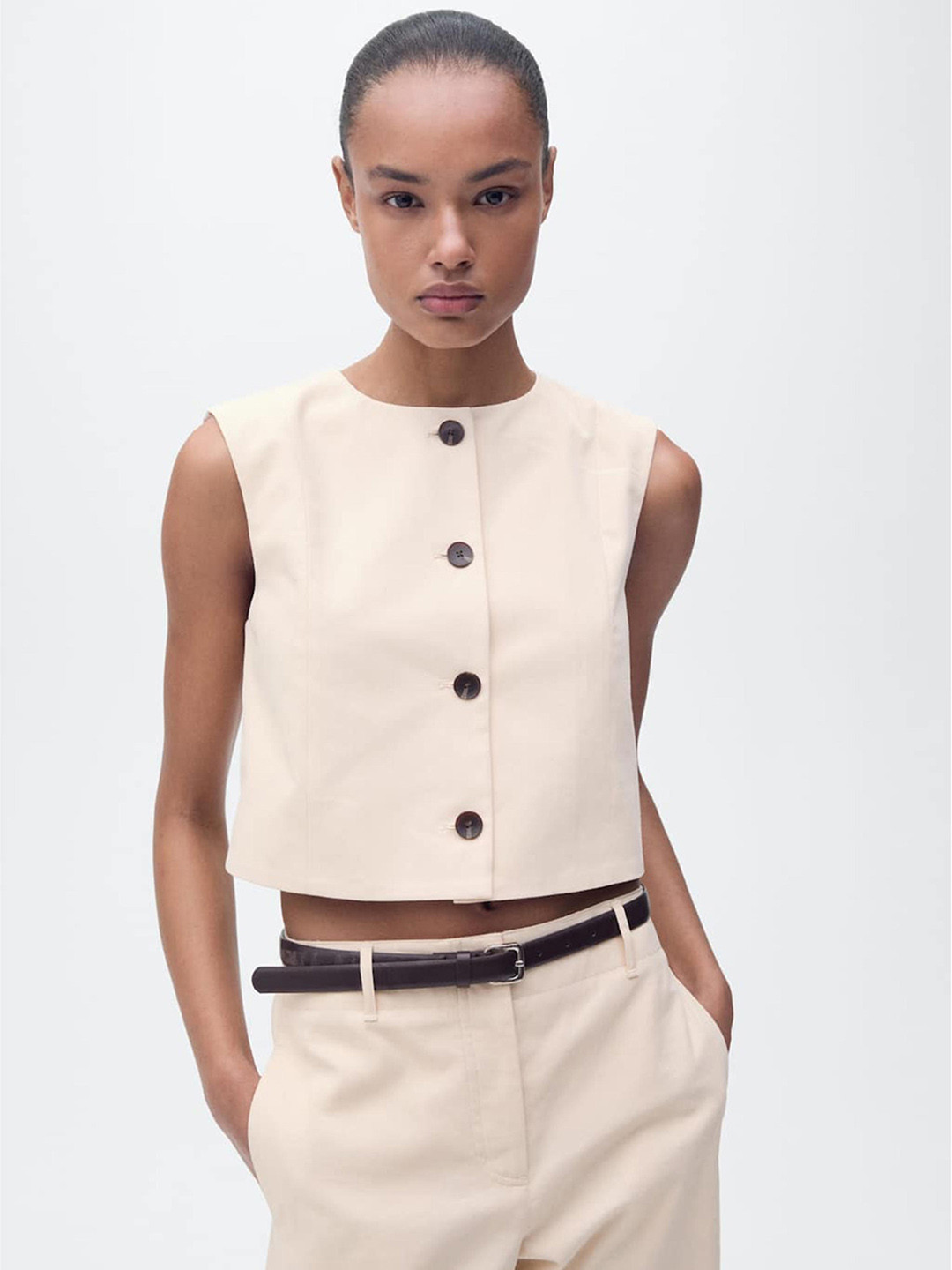 MANGO Cotton Crop Vest Top