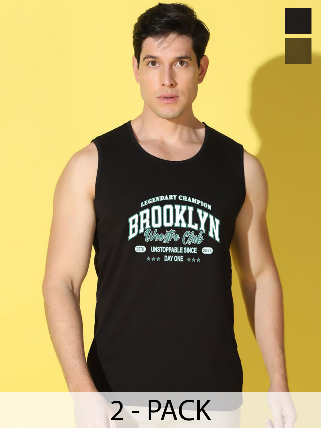 WOOSTRO Pack Of 2 Printed Super Combed Cotton Gym Vests