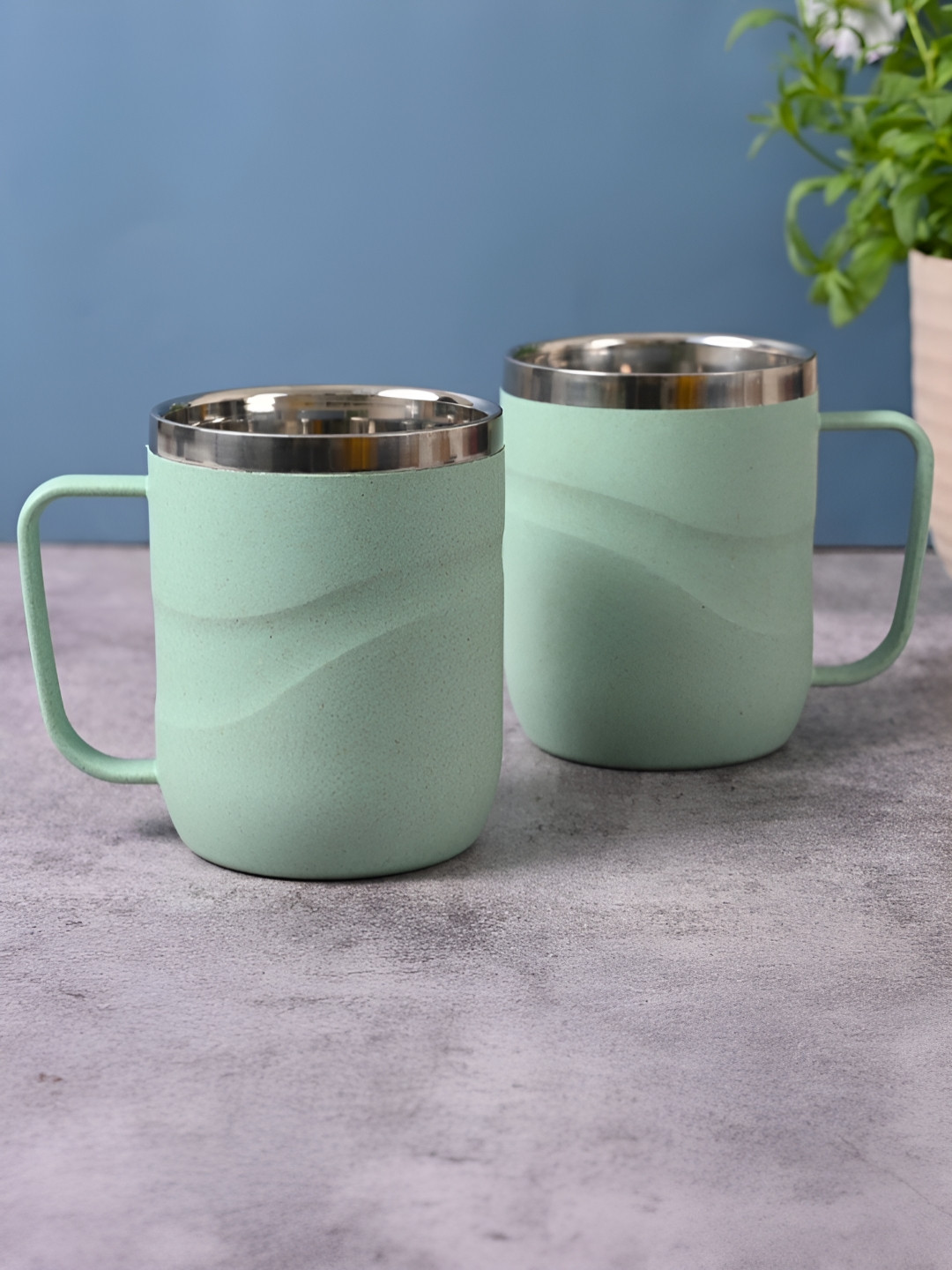 eha Green Textured Biocomposite Microwave Safe 2 Piece Mugs-400ml