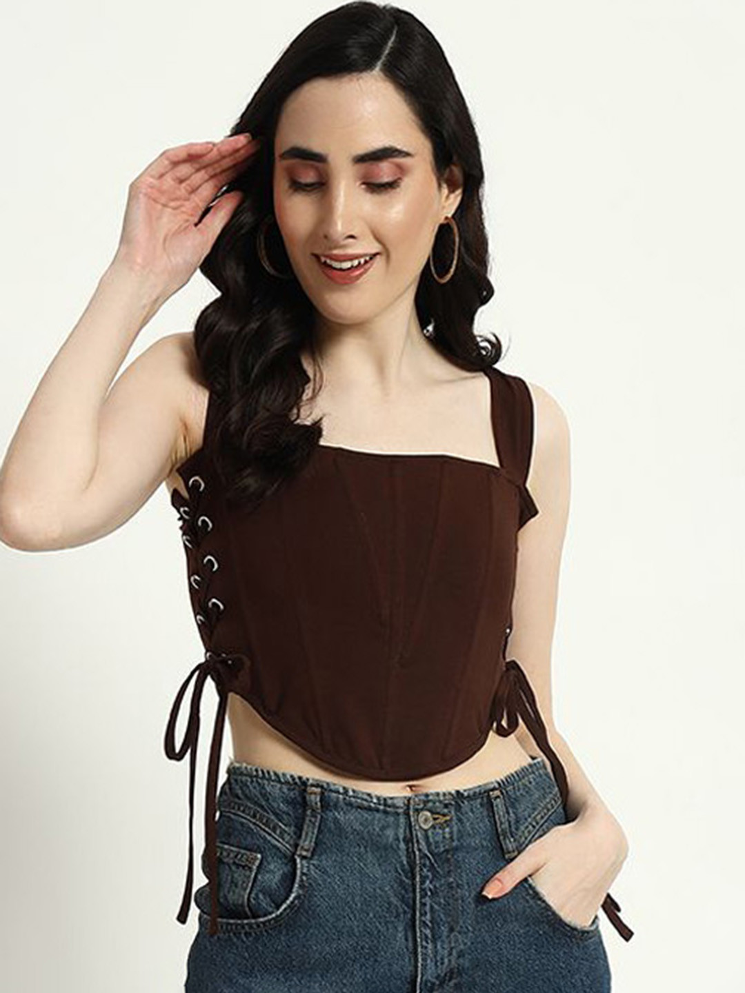 Sugercandy Women Square Neck Crop Corset Top