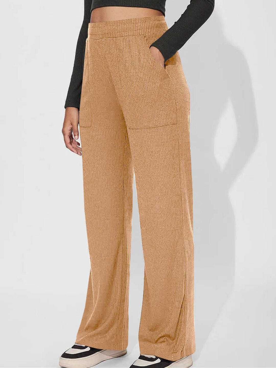 Jinax Women Mid Rise Loose Fit Wide Leg Trousers