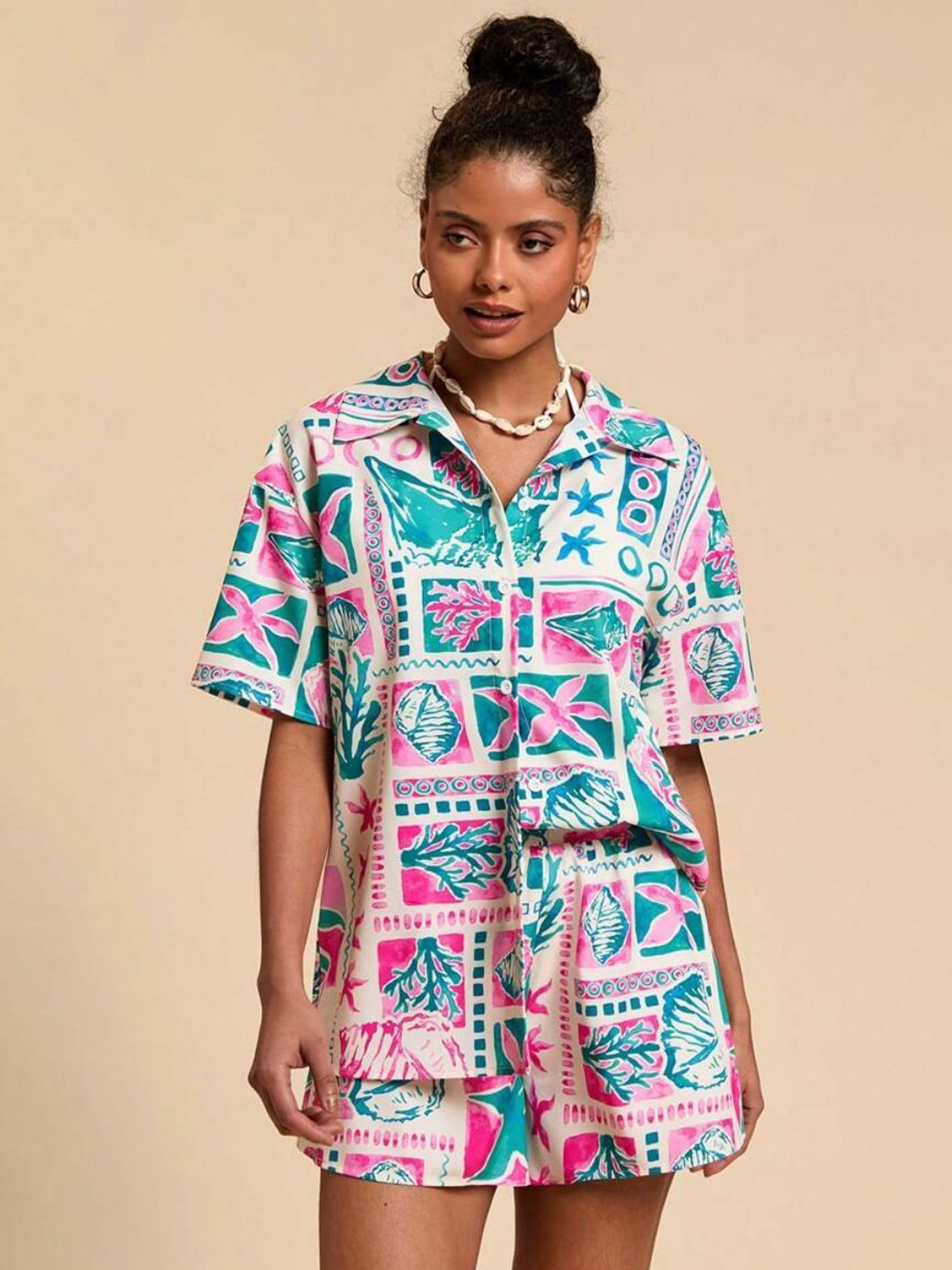 DressBerry Floral Printed Short Sleeves Shirt & Shorts