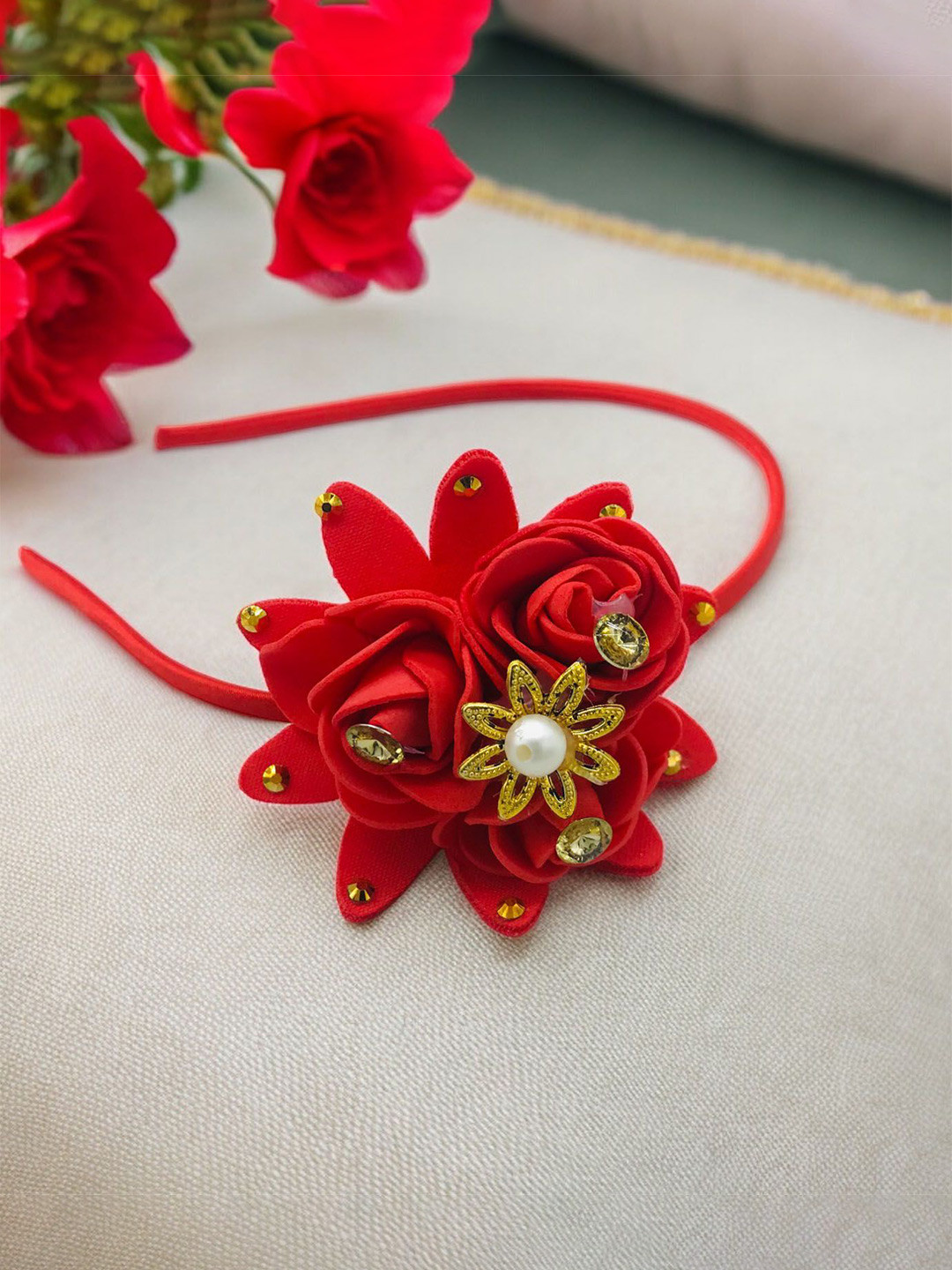 GADINFASHION Girls Red Western Embellished Hairband