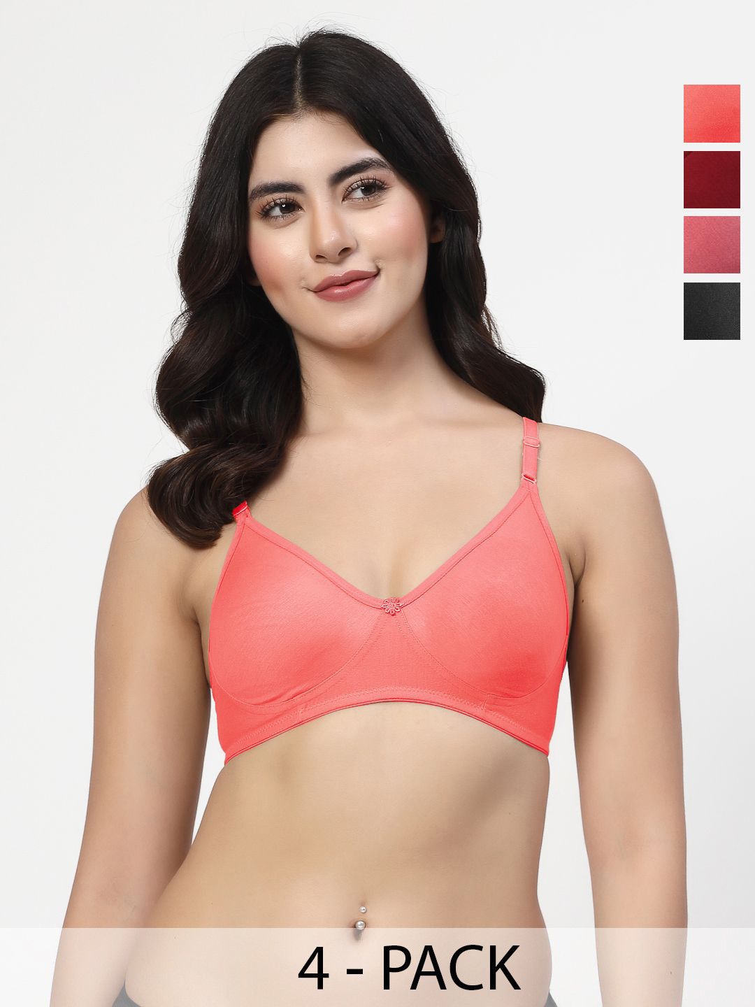 LILY wnysor Pack Of 4 Full Coverage Seamless Non Padded T Shirt Bra