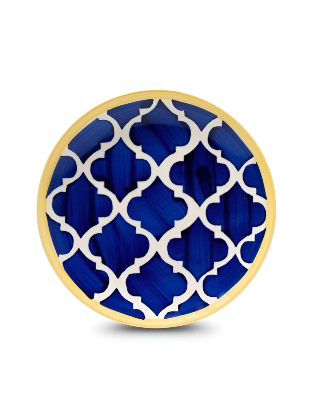 YELONA Blue And Cream Ceramic Dishwasher and Microwave Safe Round Plates