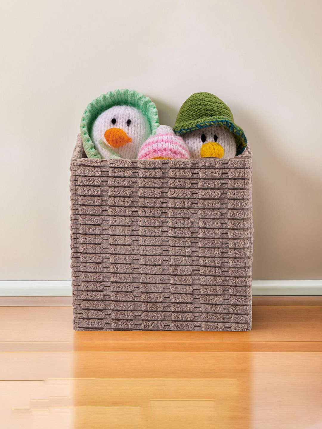 Kuber Industries Tan Self Design Velvet 27 L Foldable Storage Box Organiser With Handle