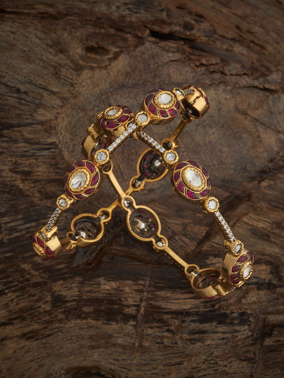 Kushal's Fashion Jewellery Embellished Bridal Set Of 2 Ruby Victorian-Plated Kundan Bangles