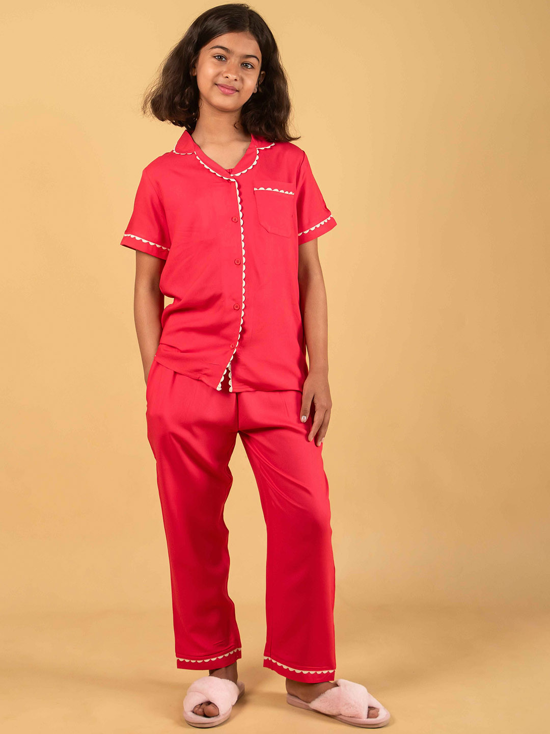 TWEENY MINI Girls Pure Rayon Night Suit Set With Camisole