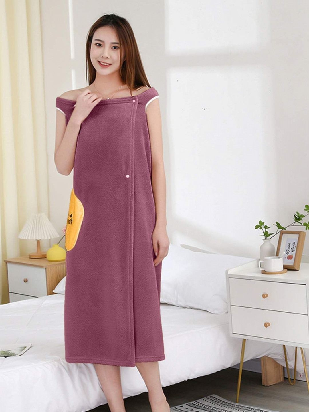 HOUSSE Burgundy & Yellow Water Absorbent Bathrobe