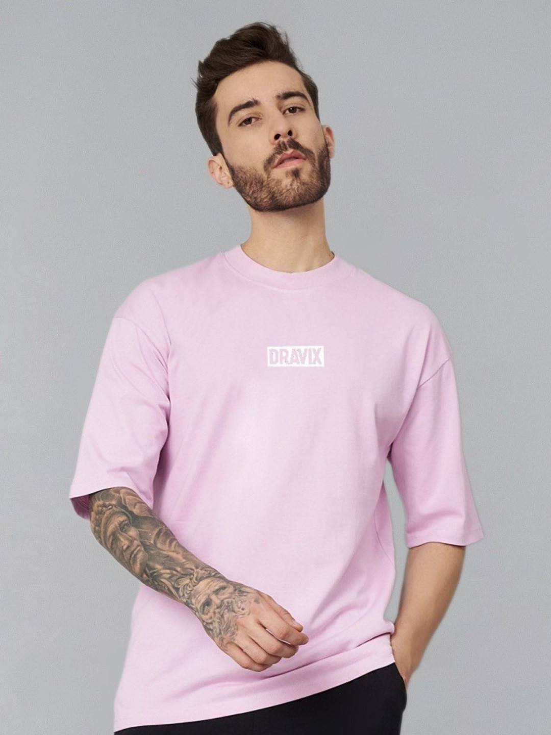 Dravix Men Typography Printed Round Neck Cotton Oversized T-shirt