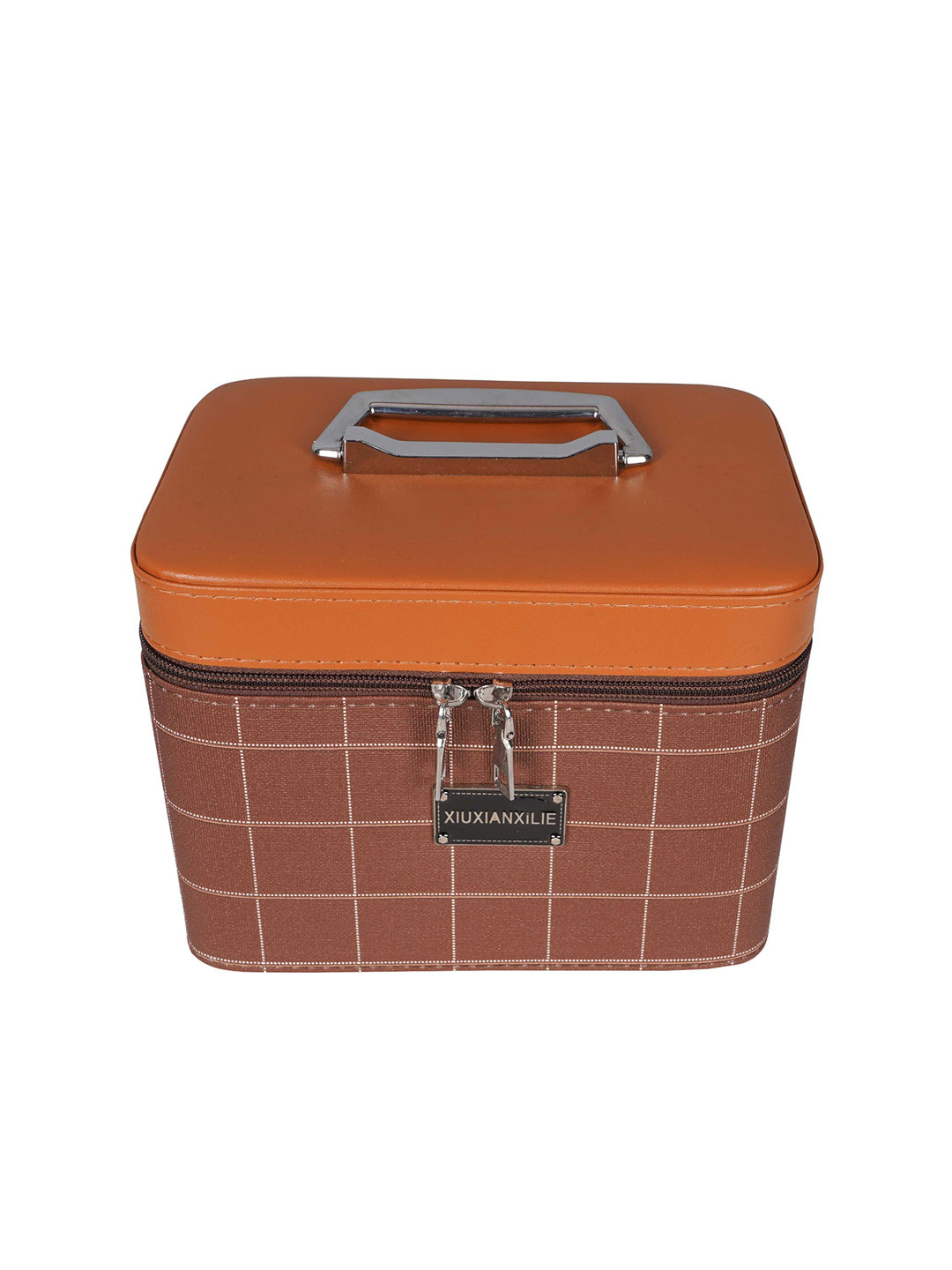 Cameleon Brown Checked Makeup Organizer