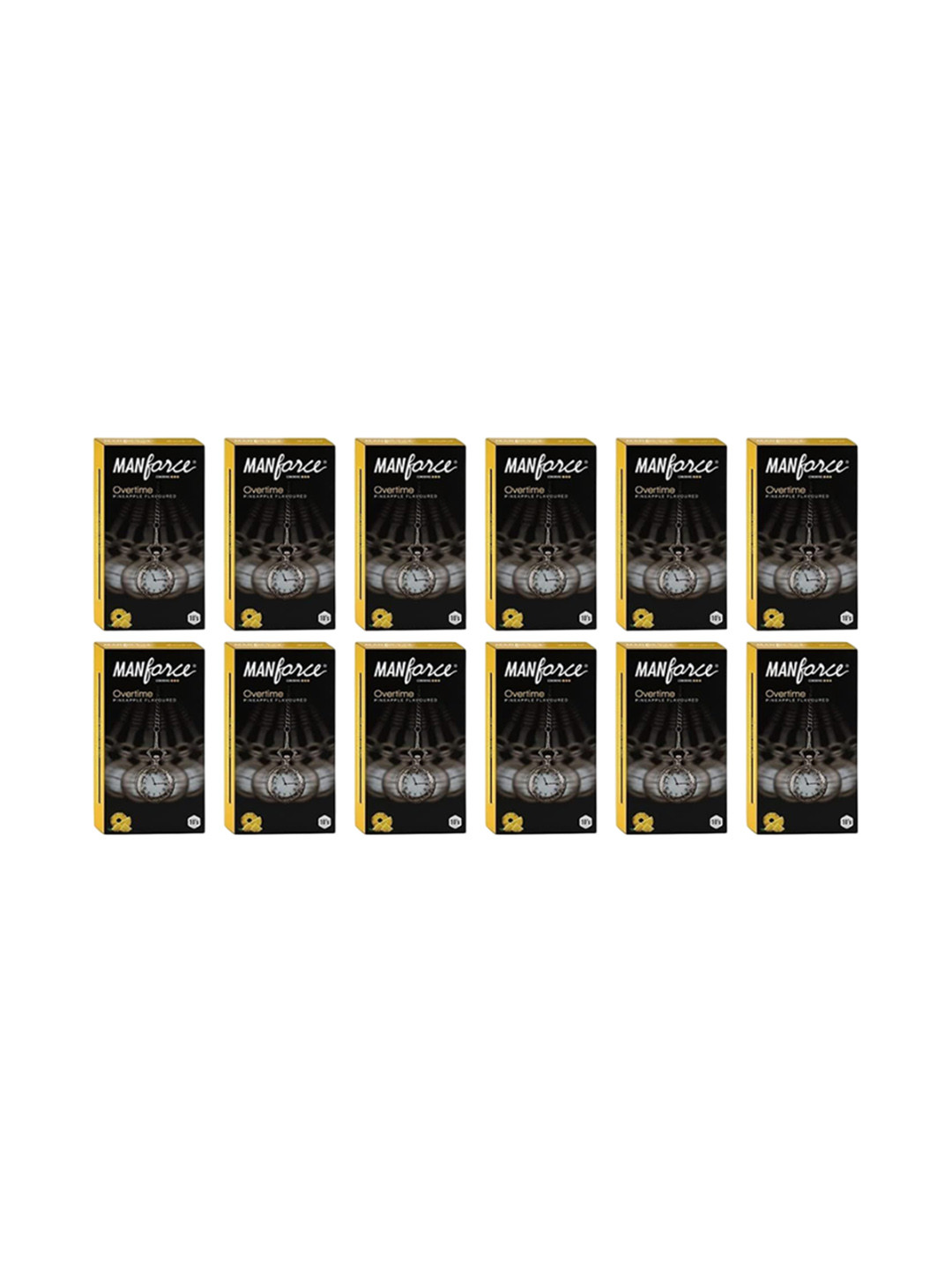 Manforce Men Set Of 12 Overtime Pineapple Flavoured Condoms - 10 Pcs Each