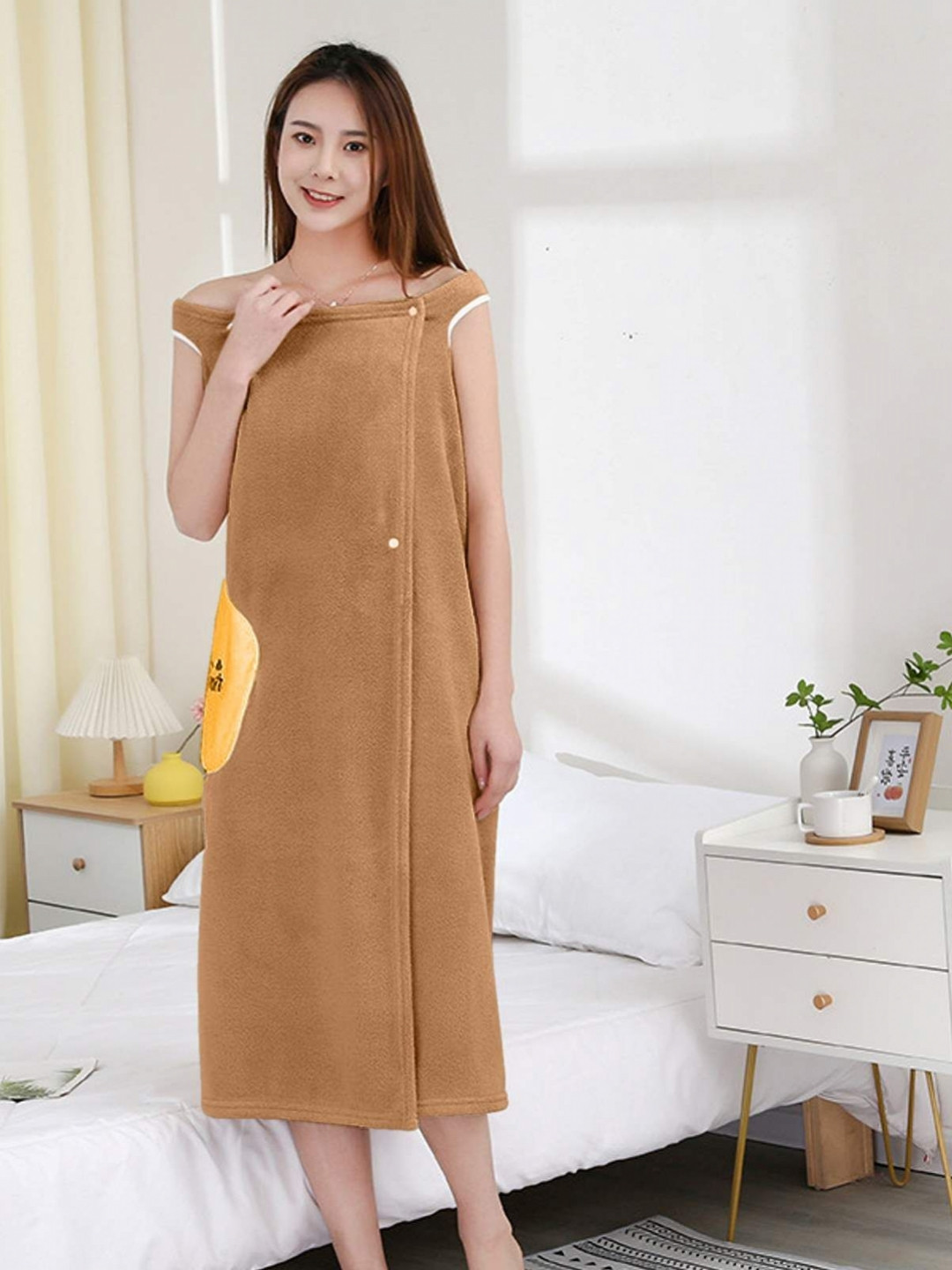 HOUSSE Beige and Yellow Textured Microfiber Bath Robe