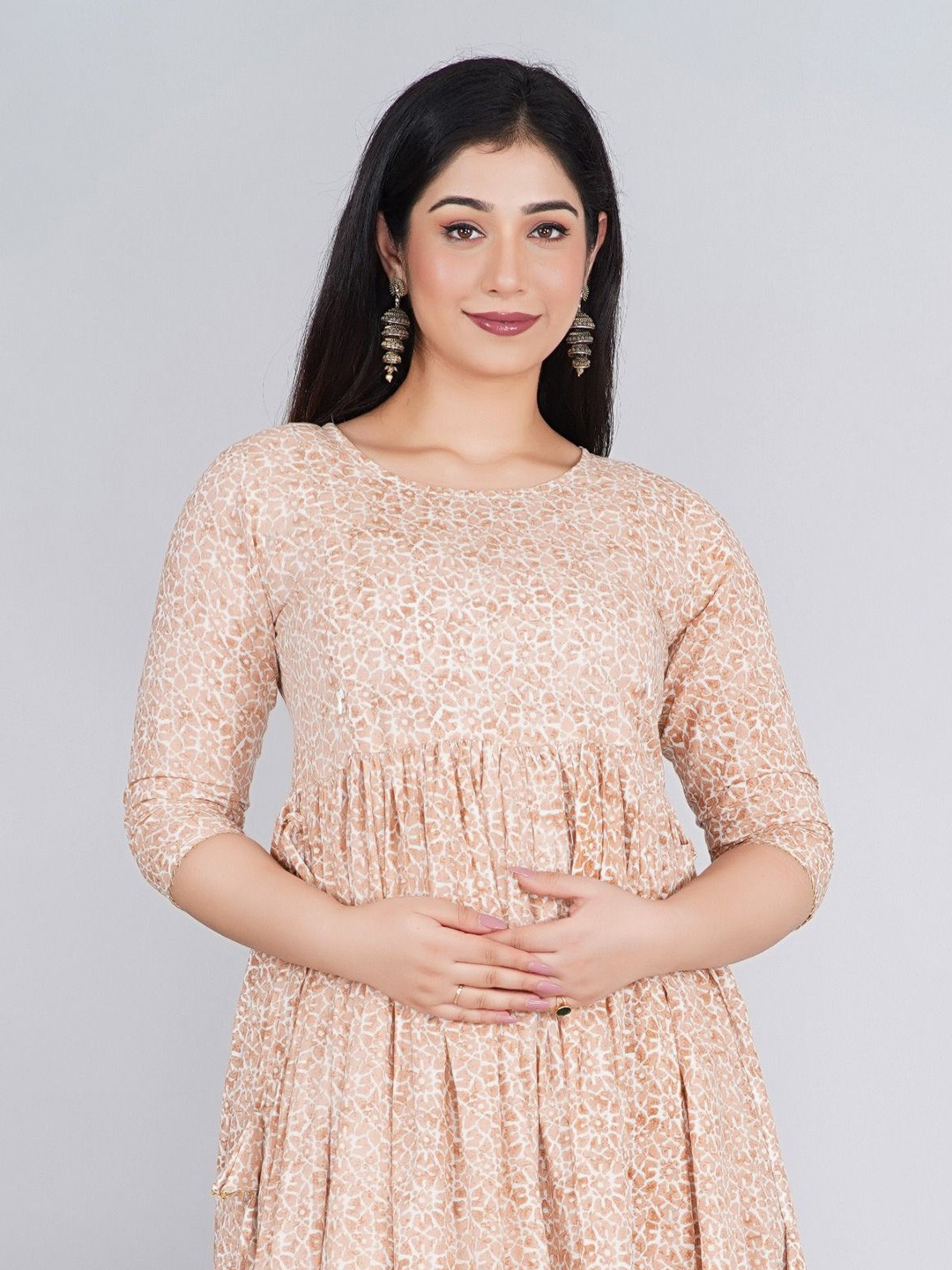 outfit 4 you Floral Printed Maternity Round Neck Maxi Anarkali Kurta