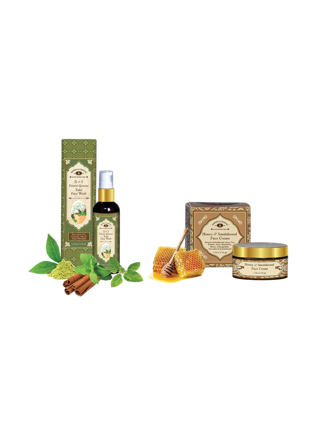 HERBS & GREENS Set Of 2 Sandalwood Face Cream 50 g & Forest Greens Face Wash 100 ml