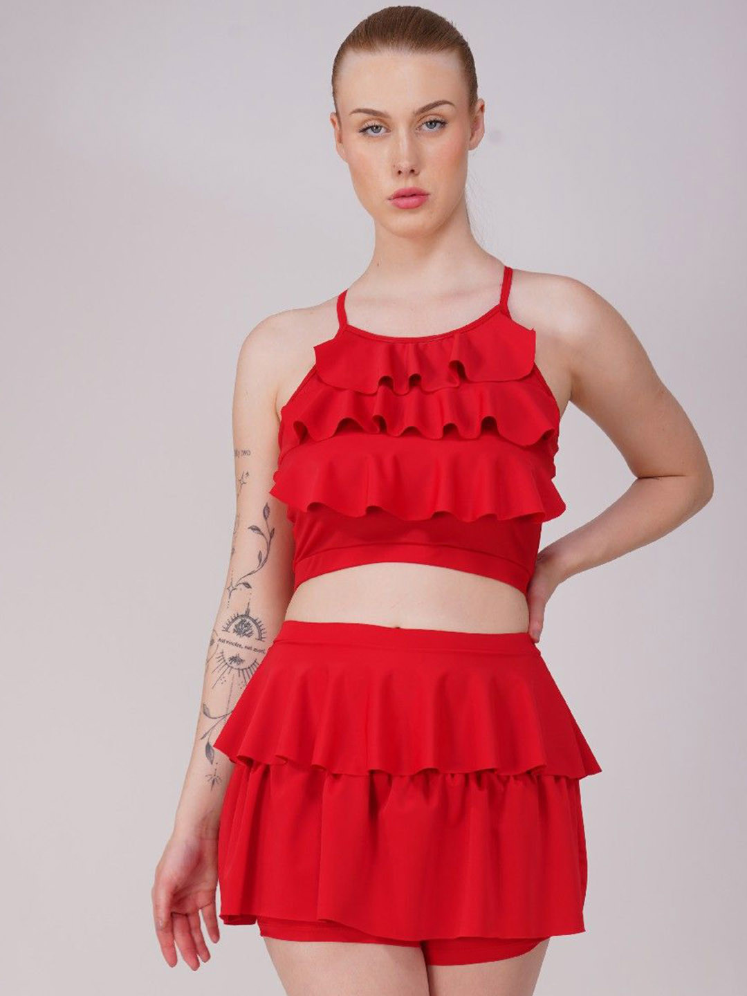 Poftik Padded Ruffle Detail Two-Piece Skirtini Swimwear