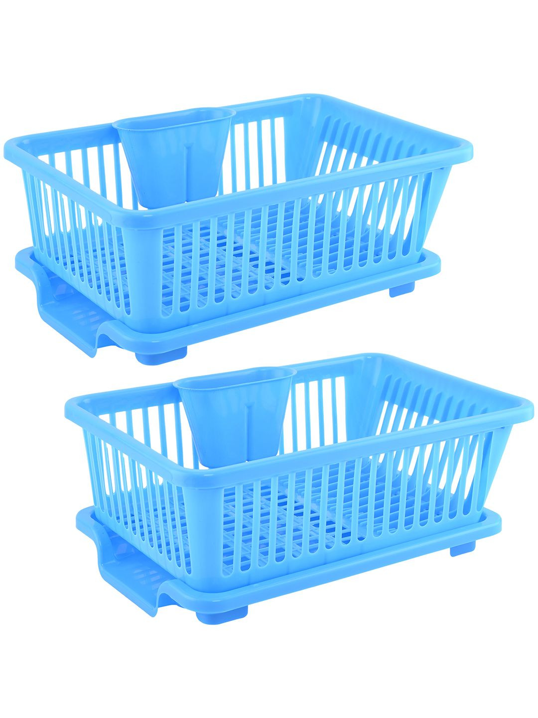 Kuber Industries Blue 2 Pieces 3 in 1 Durable & Stylish Dish Rack with Drainer