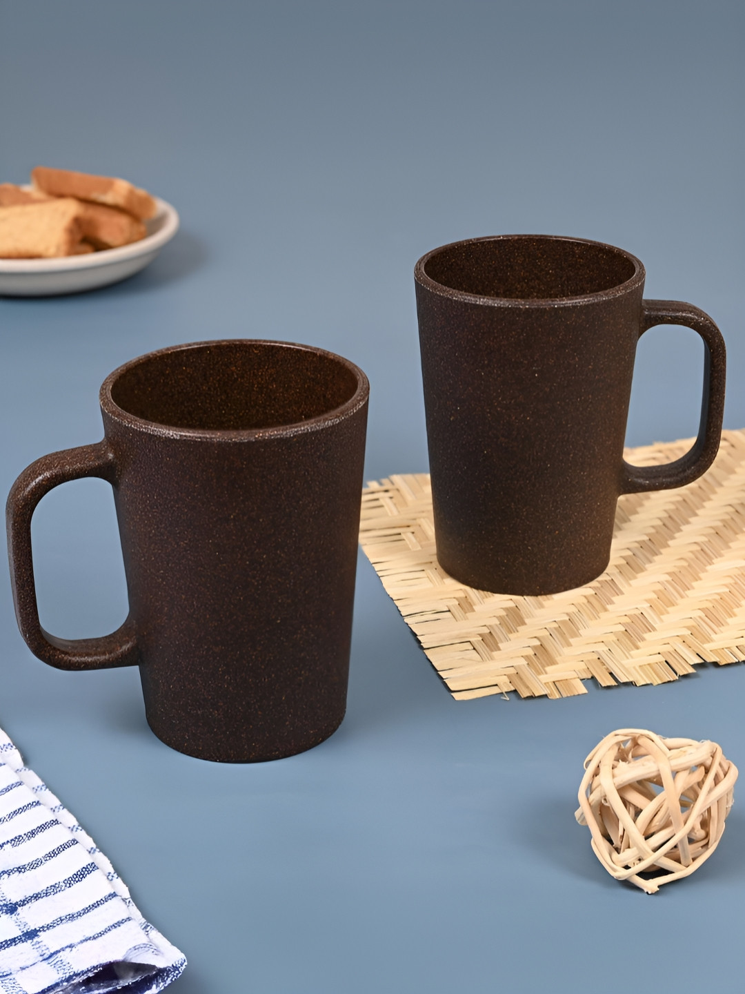 eha Senorita Brown Textured Bamboo Dishwasher Safe 2 Piece Mugs-400ml