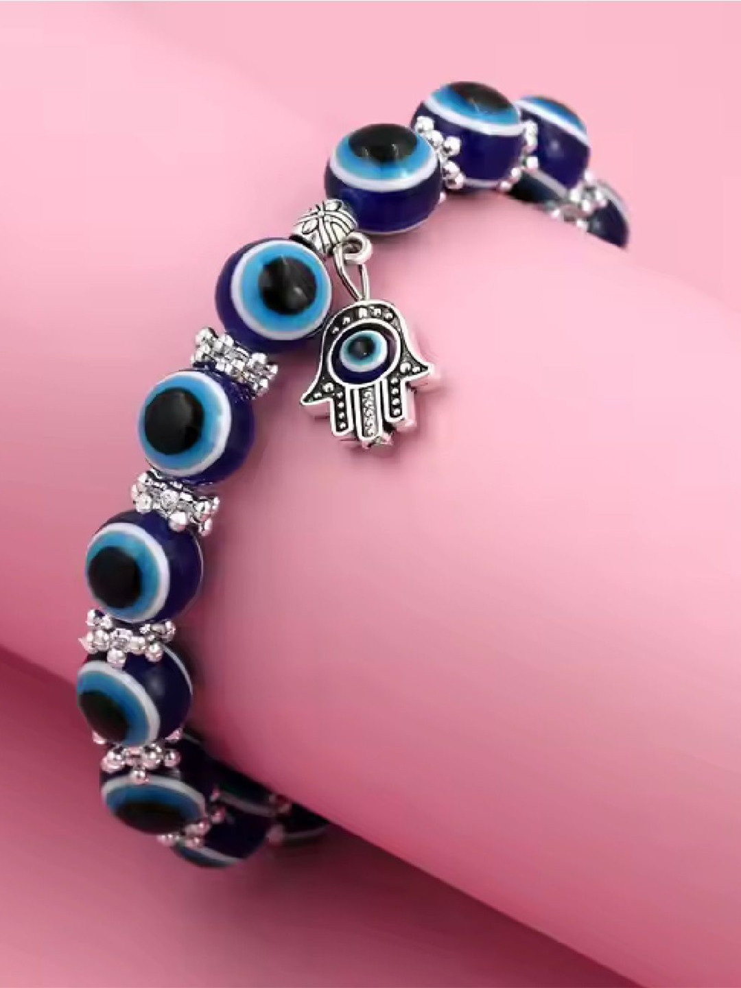 Crazy Fashion Unisex Onyx Palm Evil Eye Charm Bracelet