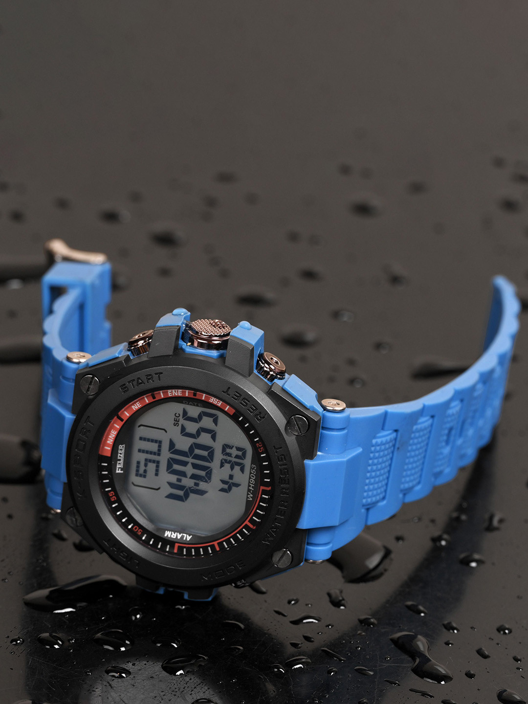 FELIZER Men Round Dial & Textured Straps Digital Watch H9053-LSKA-Blue