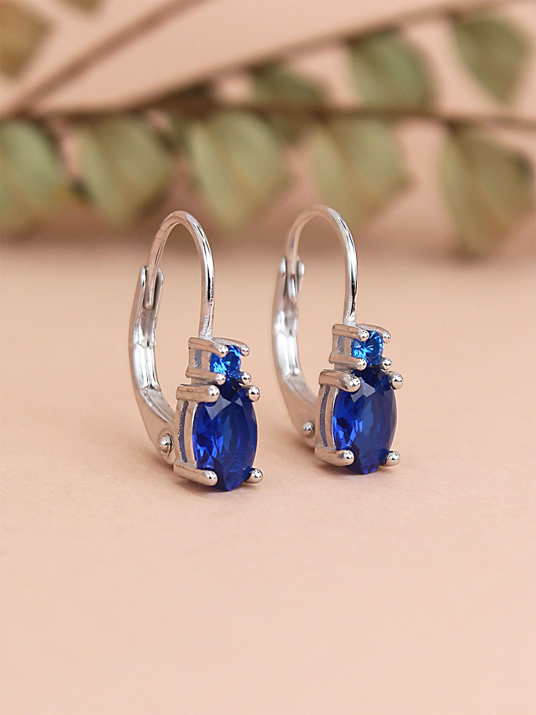 DEVASHREE 925 Silver Sterling Silver-Plated CZ Studded Oval Hoop Earrings