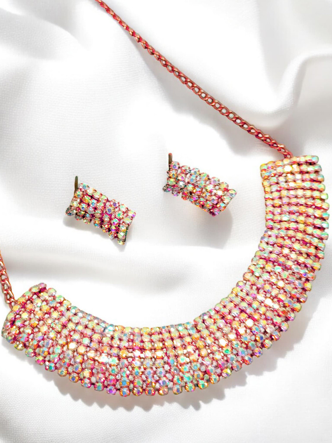 Sharalle Rose Gold-Plated Artificial Stones Studded Choker Necklace Jewellery Set