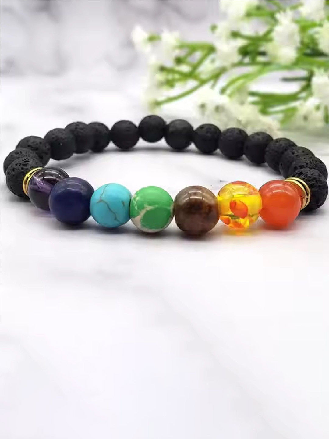 Crazy Fashion Healing Chakra Stone Beaded Elasticated Bracelet