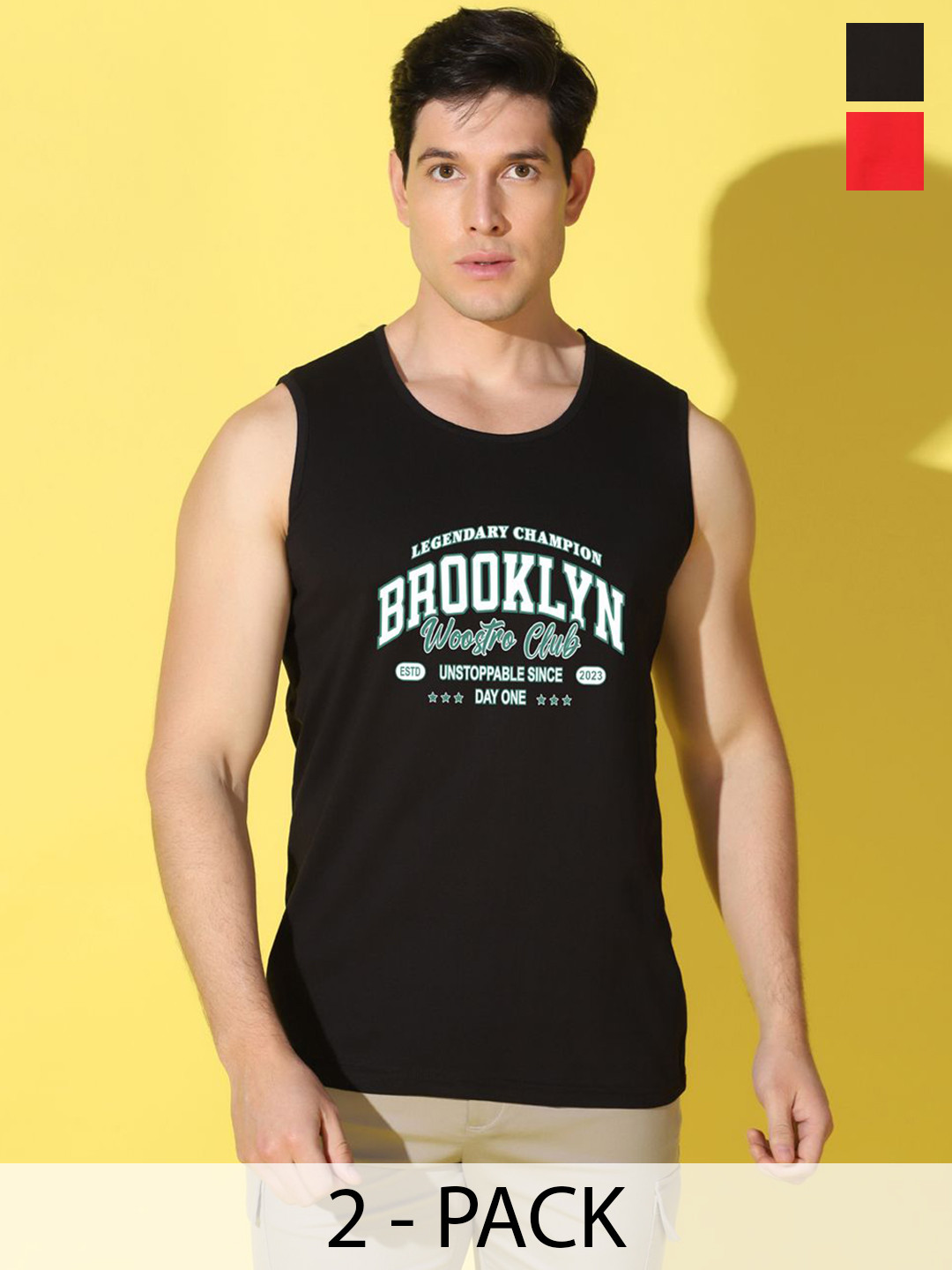 WOOSTRO Pack Of 2 Printed Super Combed Cotton Gym Vests
