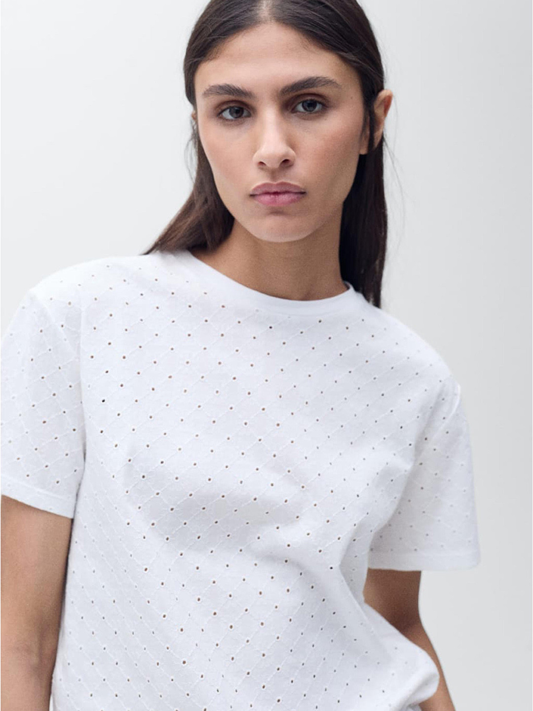 MANGO Cotton Schiffli T-shirt