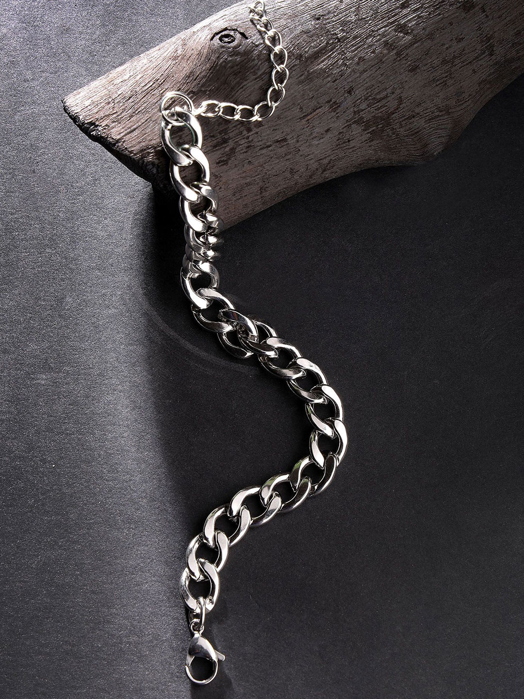 The Roadster Lifestyle Co Men Silver-Plated Link Chain Bracelet