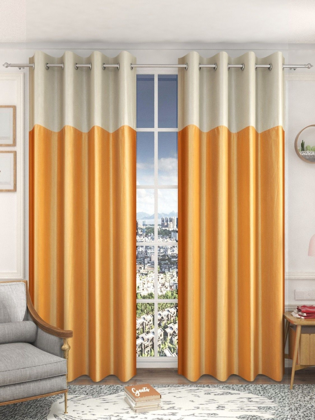 Galaxy Home Decor Gold-Toned & Off White 2 Pieces Door Curtain