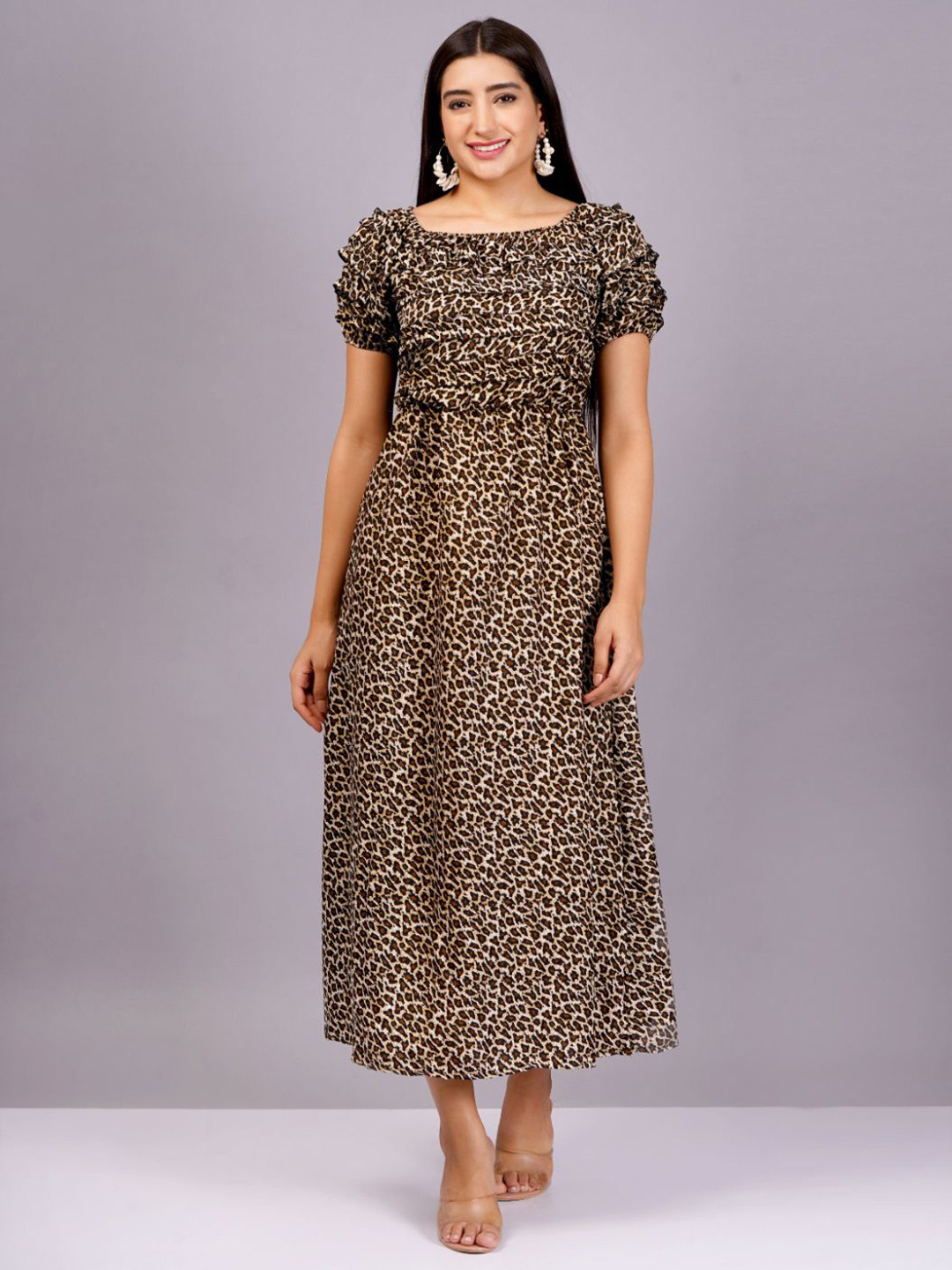 OH MI DIOS Women Animal Printed Fit and Flare Midi Dress