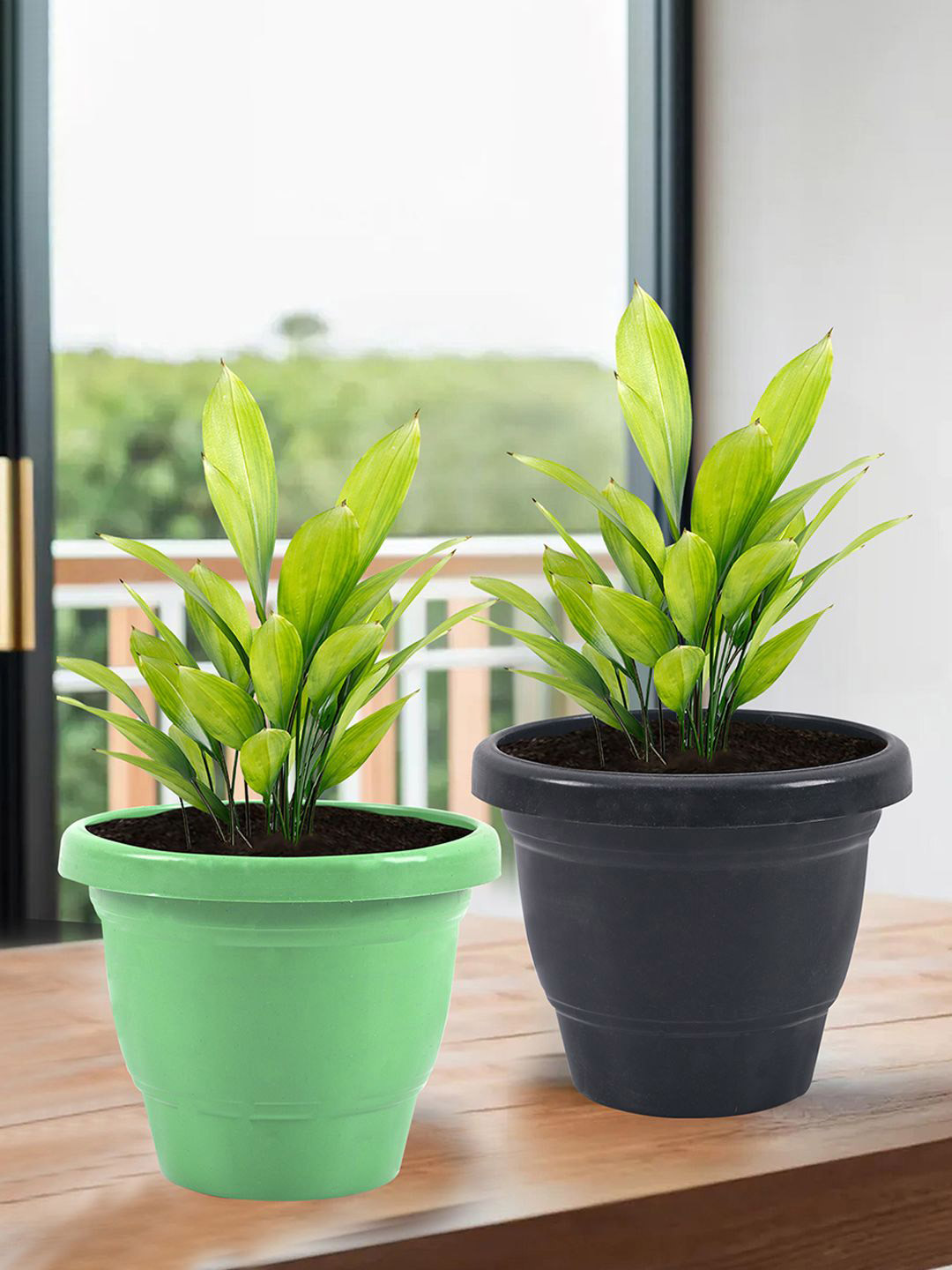 Kuber Industries Green & Black 2 Pieces Versatile Sturdy Flower Planters