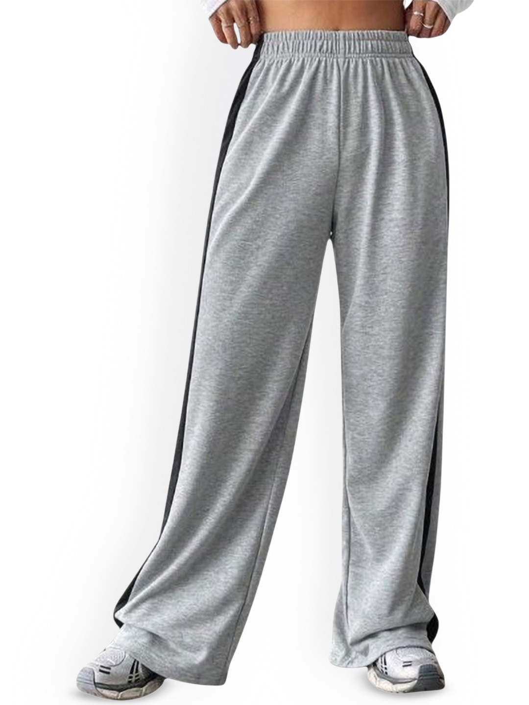 MS BOTTOM Women Side Stripes Loose Fit Wide Leg Trousers