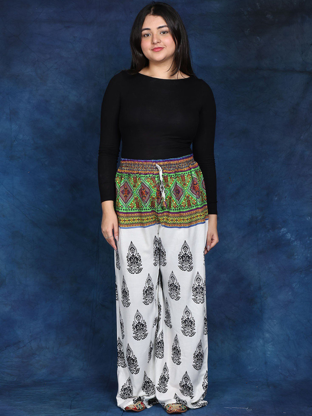 Exotic India Women Gautam Buddha Print Bohemian Yoga Trousers