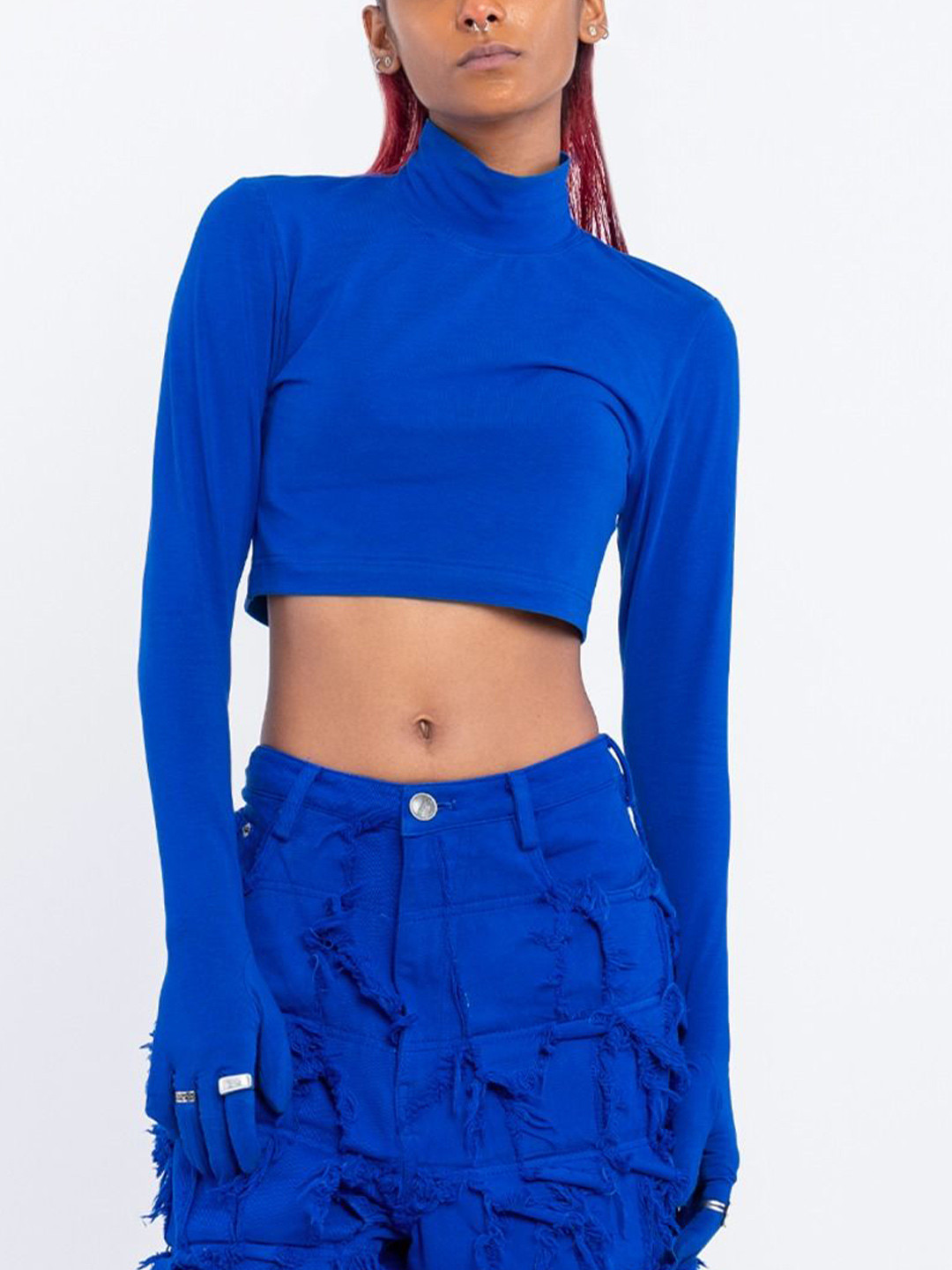 HUEMN Second Skin High Neck Fitted Crop Top