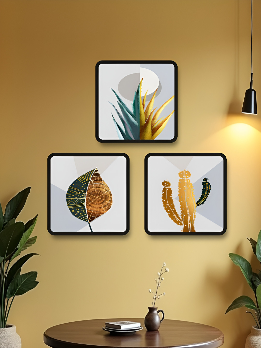 Aura Leafs Wood 3 Pcs Wall Square Paintings Wall Art - 19 x 19In